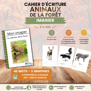 Cahier d'écriture imagier montessori animaux de la foret pdf à imprimer