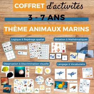 coffret d'activités thème animaux marins, 30 PDF à imprimer, 2 à 7 ans