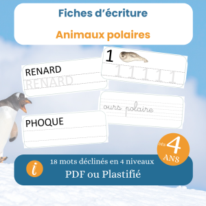 Fiches écriture animaux polaires – 4 niveaux