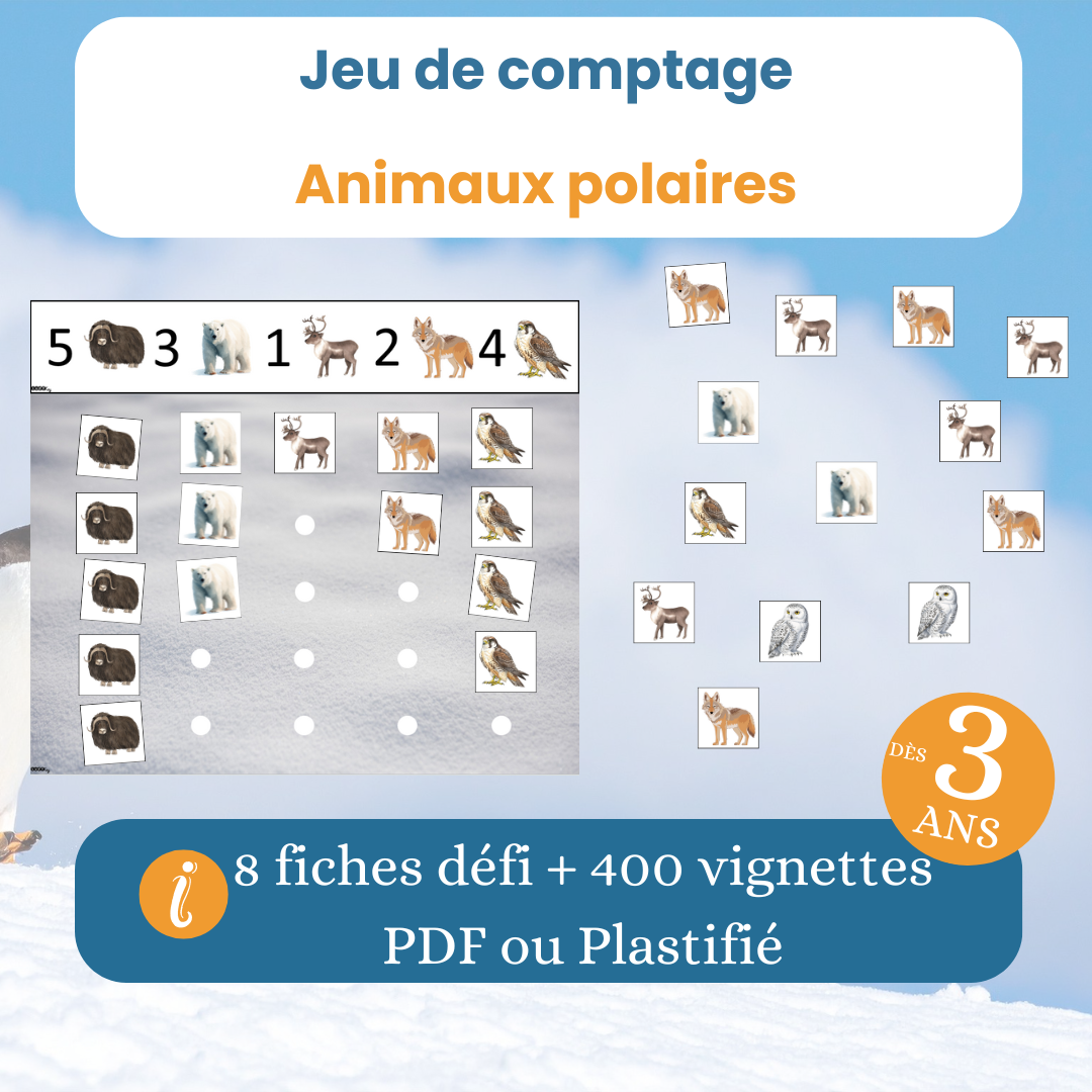 Jeu de comptage animaux polaires à imprimer