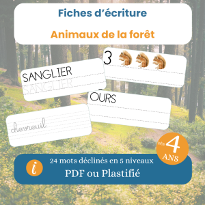 Fiches Ă©criture animaux de la forĂȘt â 4 niveaux