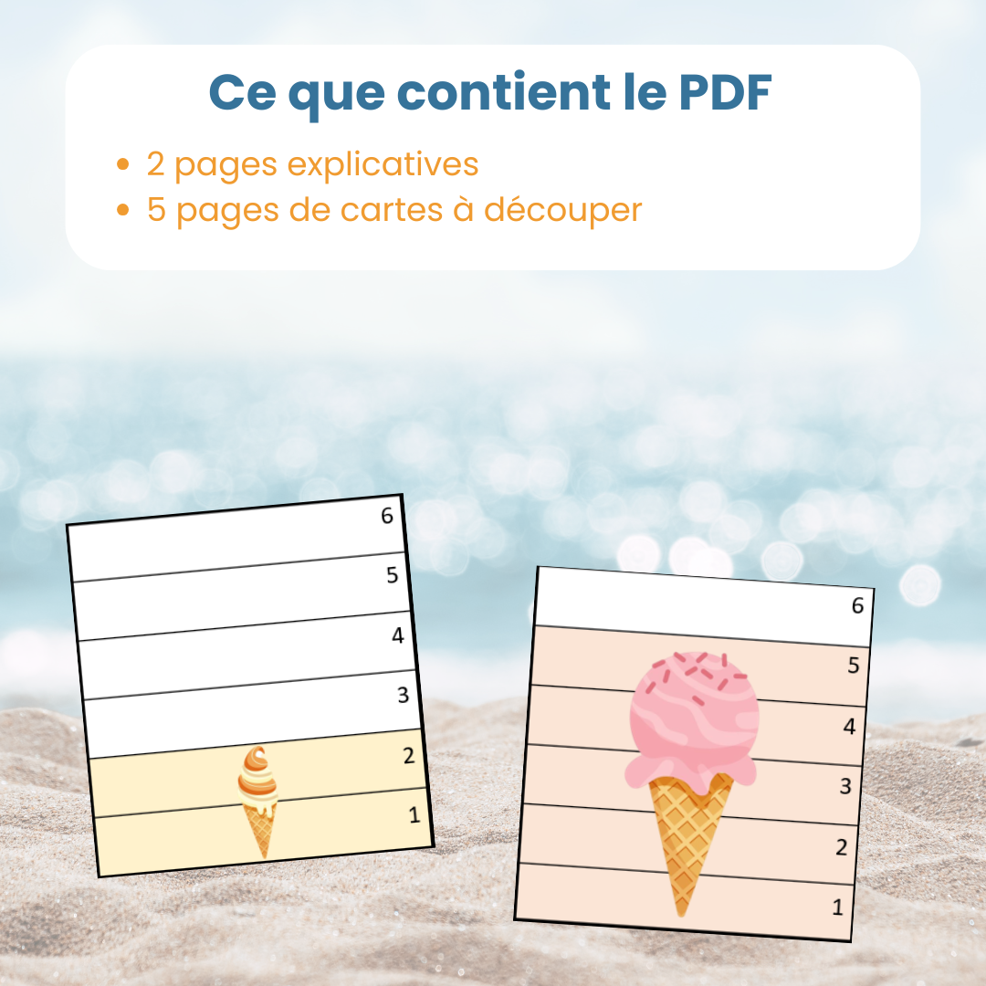 Contenu du PDF bataille par taille été : fiches explicatives et cartes à découper