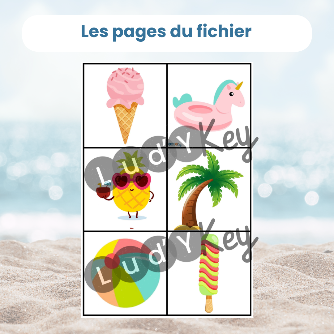 Planches de vignettes été à découper par taille : jeu de tri PDF pour temps calme et plateau Montessori