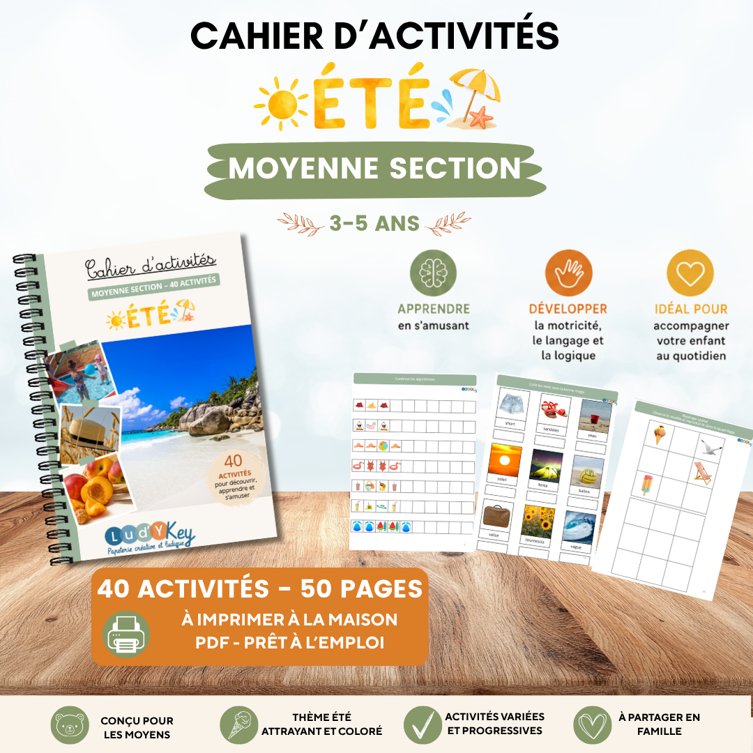 Fiches produits Lud'Y Key CAHIER activités moyenne section MS été PDF à imprimer