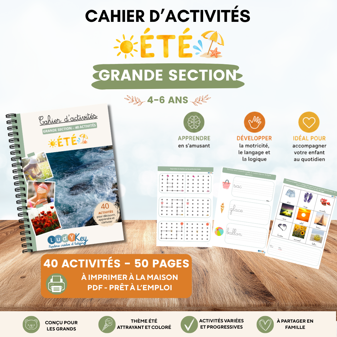 Fiches produits Lud'Y Key cahier d'activités grande section GS été PDF à imprimer