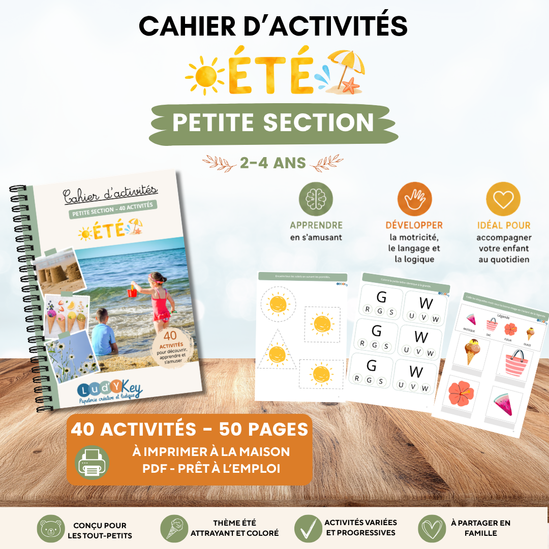 Fiches produits Lud'Y Key cahier d'activités petite secyion PS été PDF à imprimer