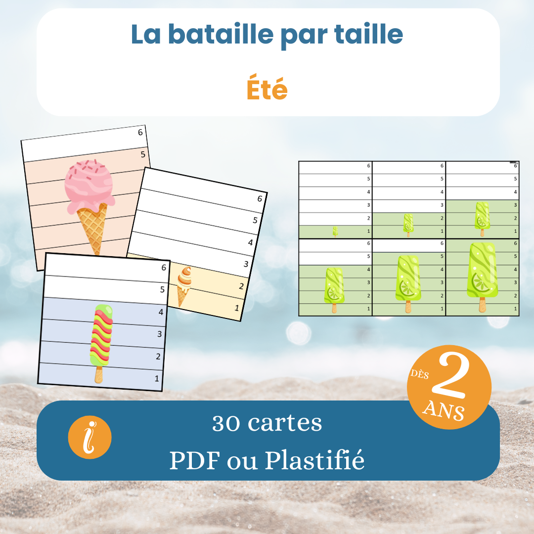 Le jeu de bataille par taille de l'été, dès 2 ans, PDF à imprimer