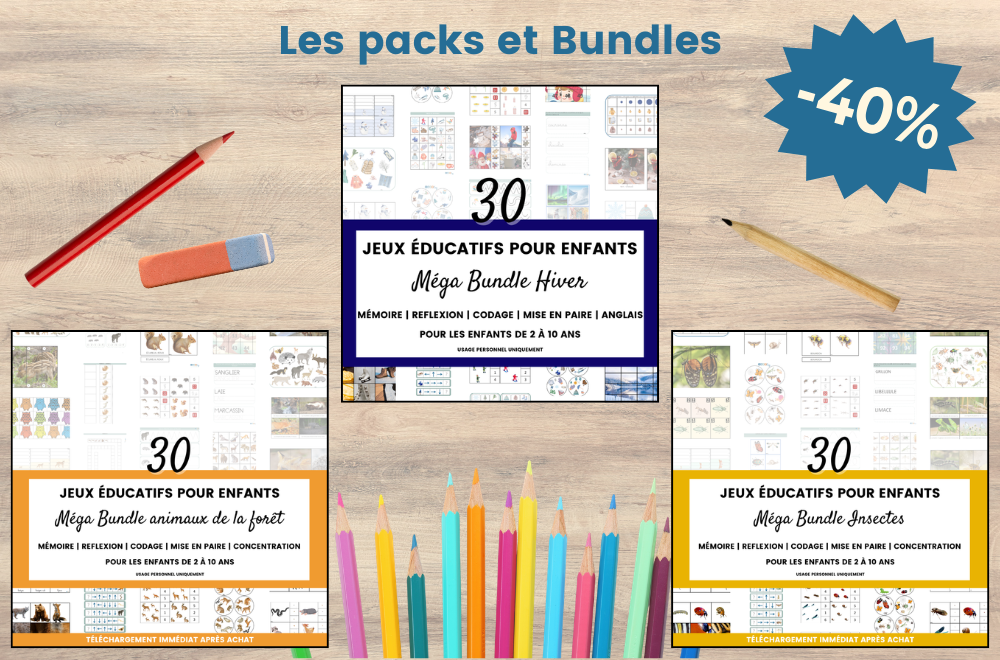 Image menant aux pack et bundles d'activités à imprimer avec -40% de remise