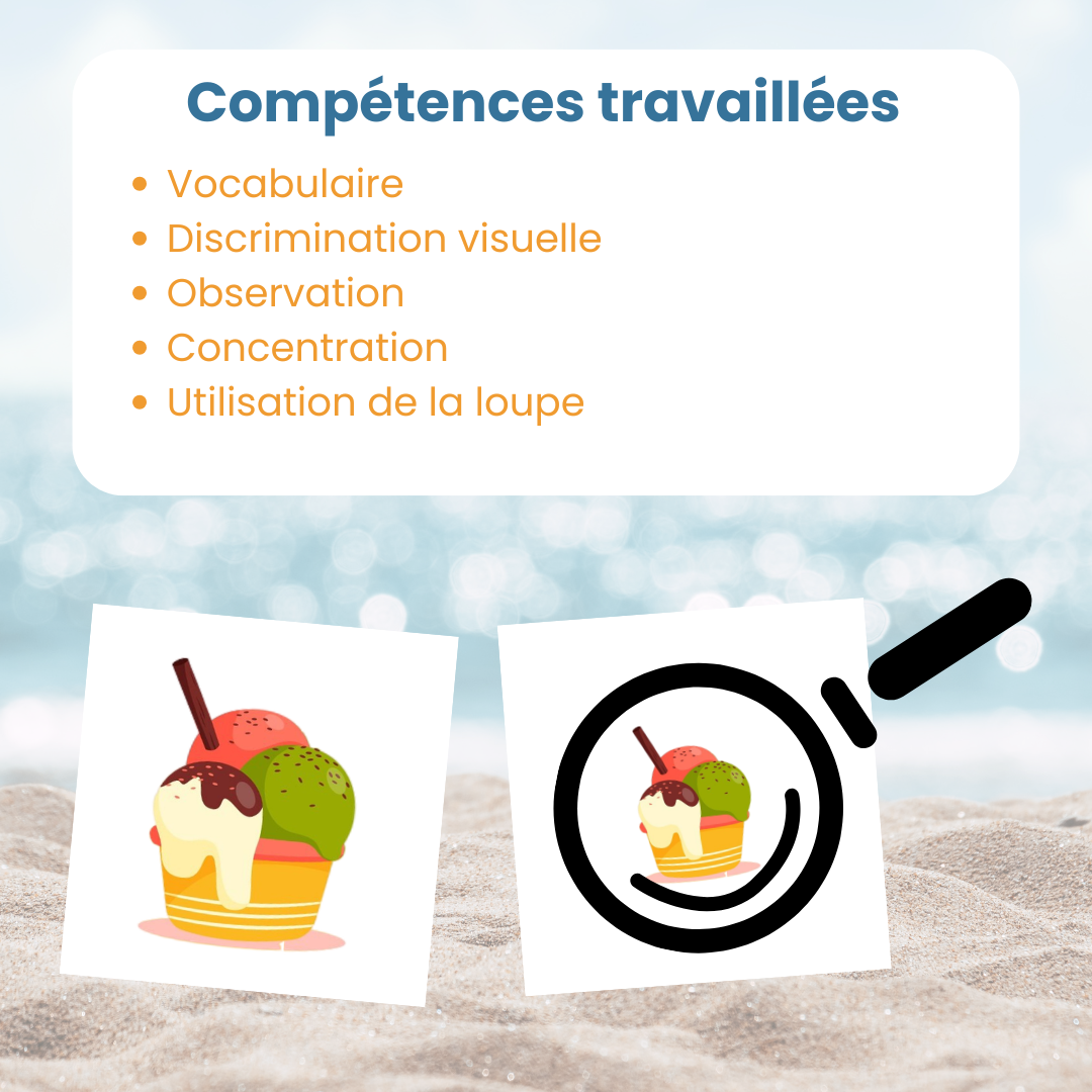 Compétences travaillées : observation, discrimination visuelle et autonomie – Mise en paire mini maxi été