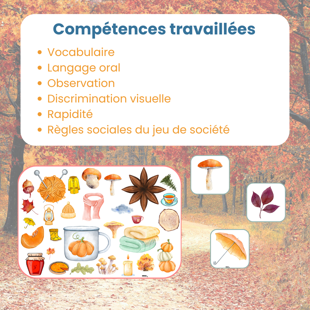 Compétences travaillées avec le jeu de cherche et trouve sur l'automne : observation et concentration
