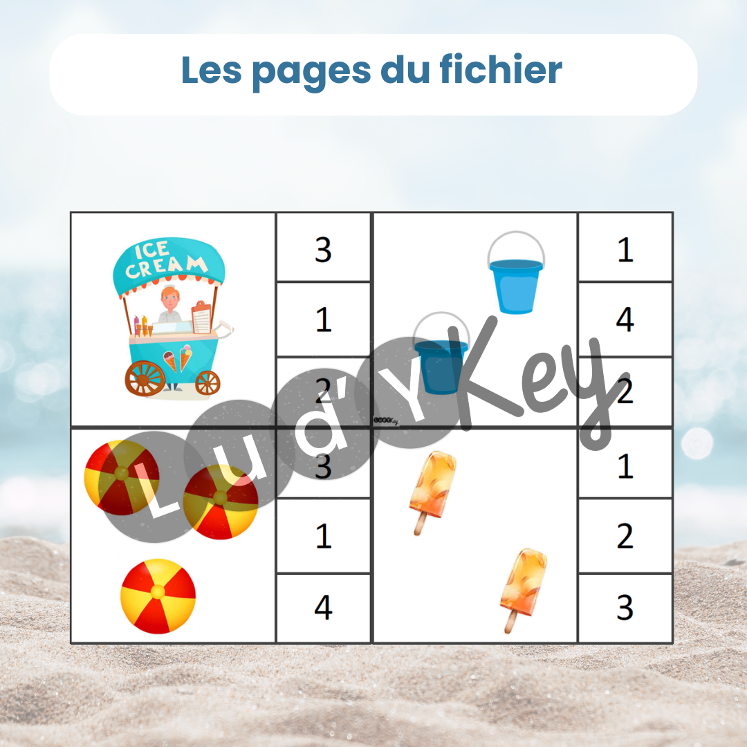 Cartes à pince à découper : jeu de dénombrement été PDF pour enfant en plateau autonome