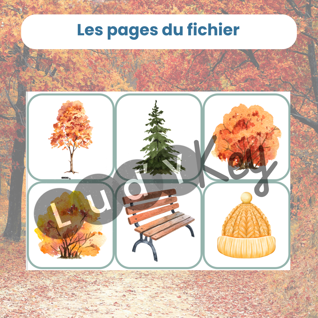 exemple de 6 cartes à découper du jeu cherche et trouve sur l'automne