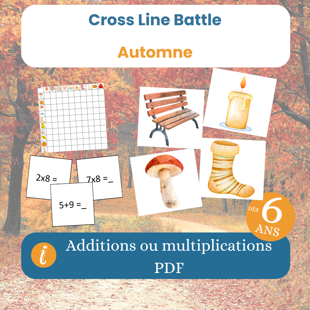 Le jeu mathématiques cross line battle automne, dès 6 ans, PDF à imprimer