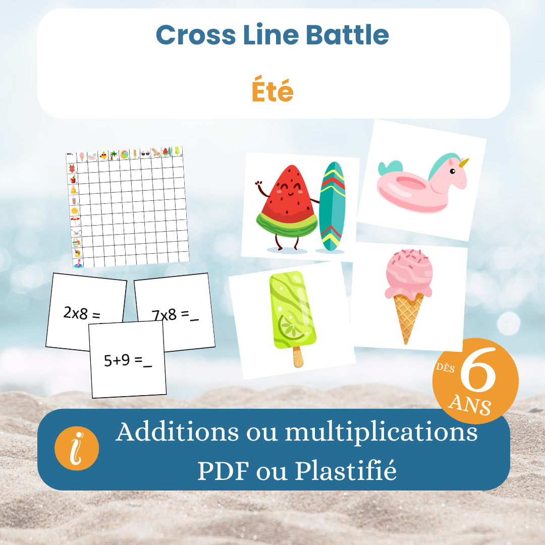 Le jeu cross line battle, dès 6 ans, pour travailler les calculs en jouant. Pdf à imprimer