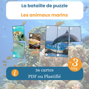 Bataille de puzzle animaux marins, dès 3 ans. Pdf à imprimer