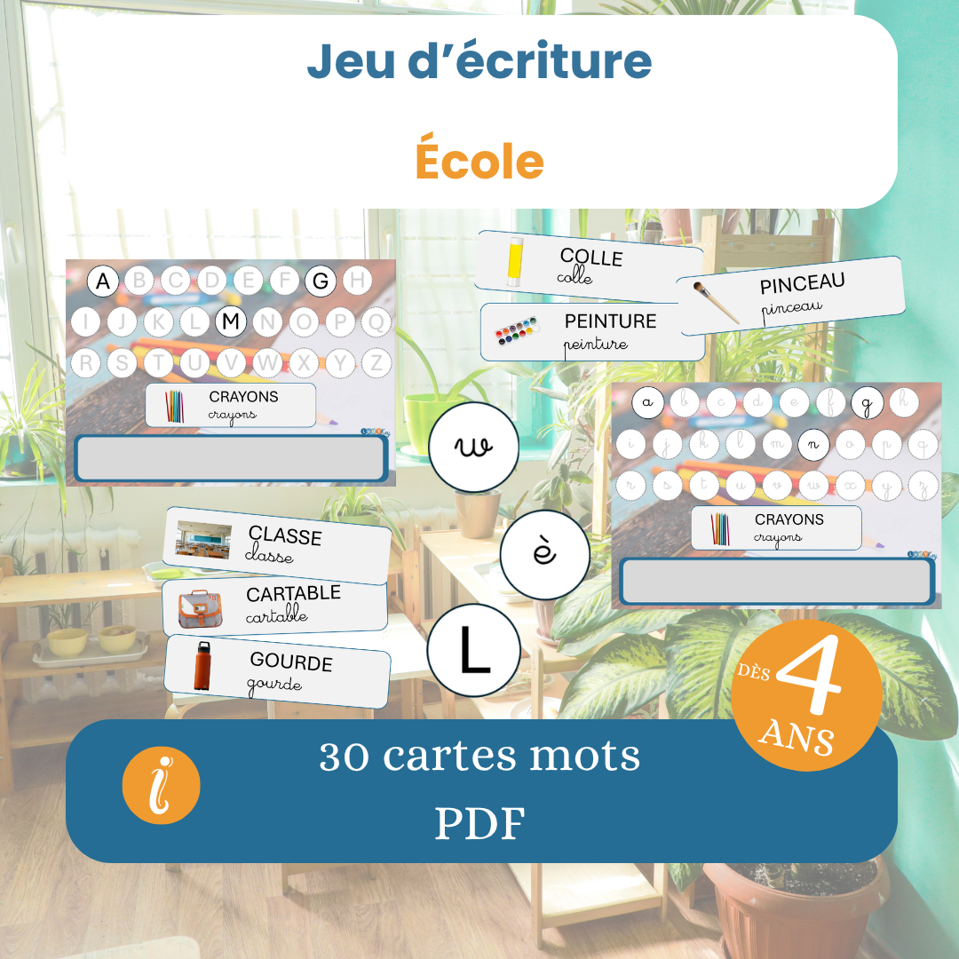 Le jeu d'écriture sur le thème de l'école, dès 4 ans, PDF à imprimer