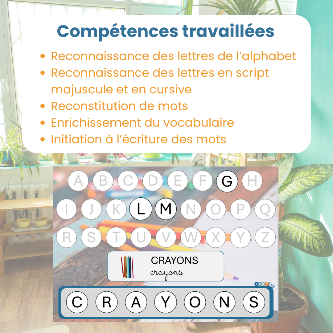 Compétences travaillées avec le jeu d'écriture thème école