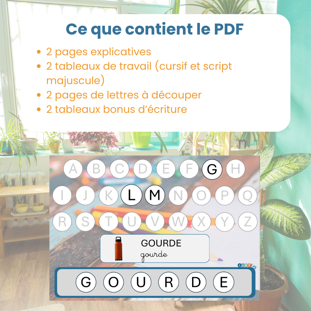 Contenu du PDF jeu d'écriture thème école