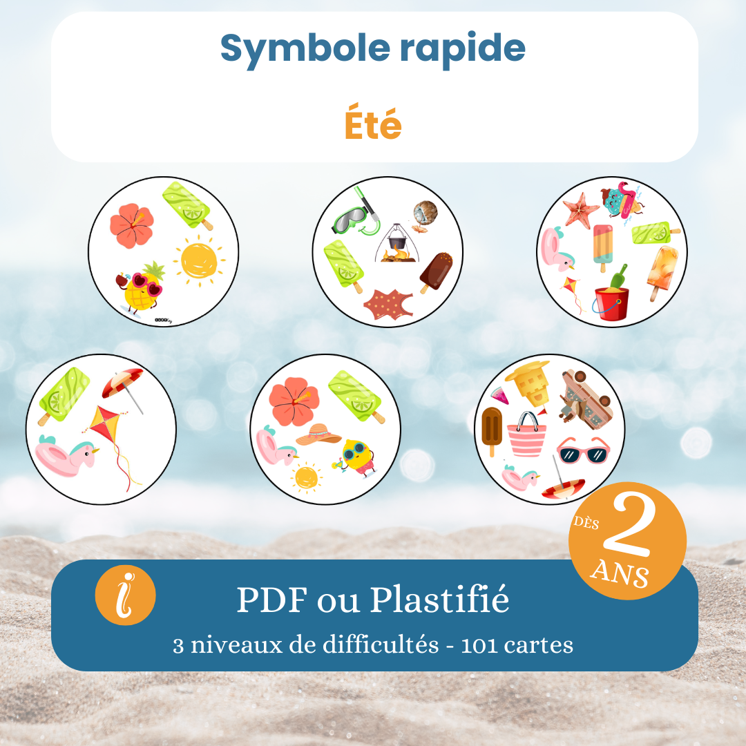 Jeu symbole rapide été dès 2 ans : jeu d'observation enfant en PDF à imprimer