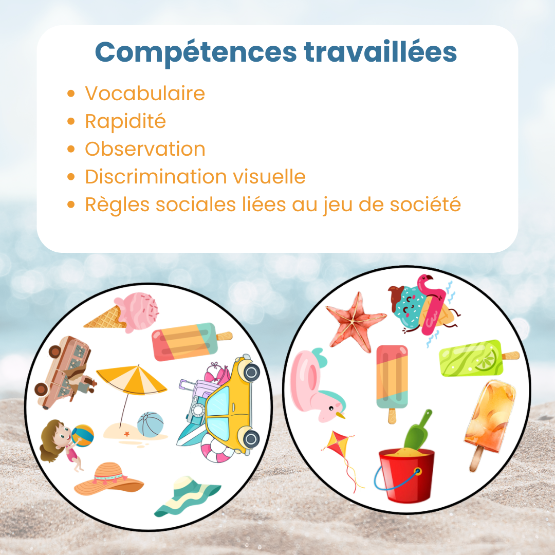 Compétences travaillées : discrimination visuelle, concentration et rapidité – Symbole rapide été