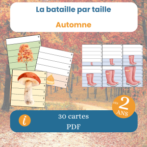 le jeu de bataille par taille sur le thème de l'automne, dès 2 ans, PDF à imprimer