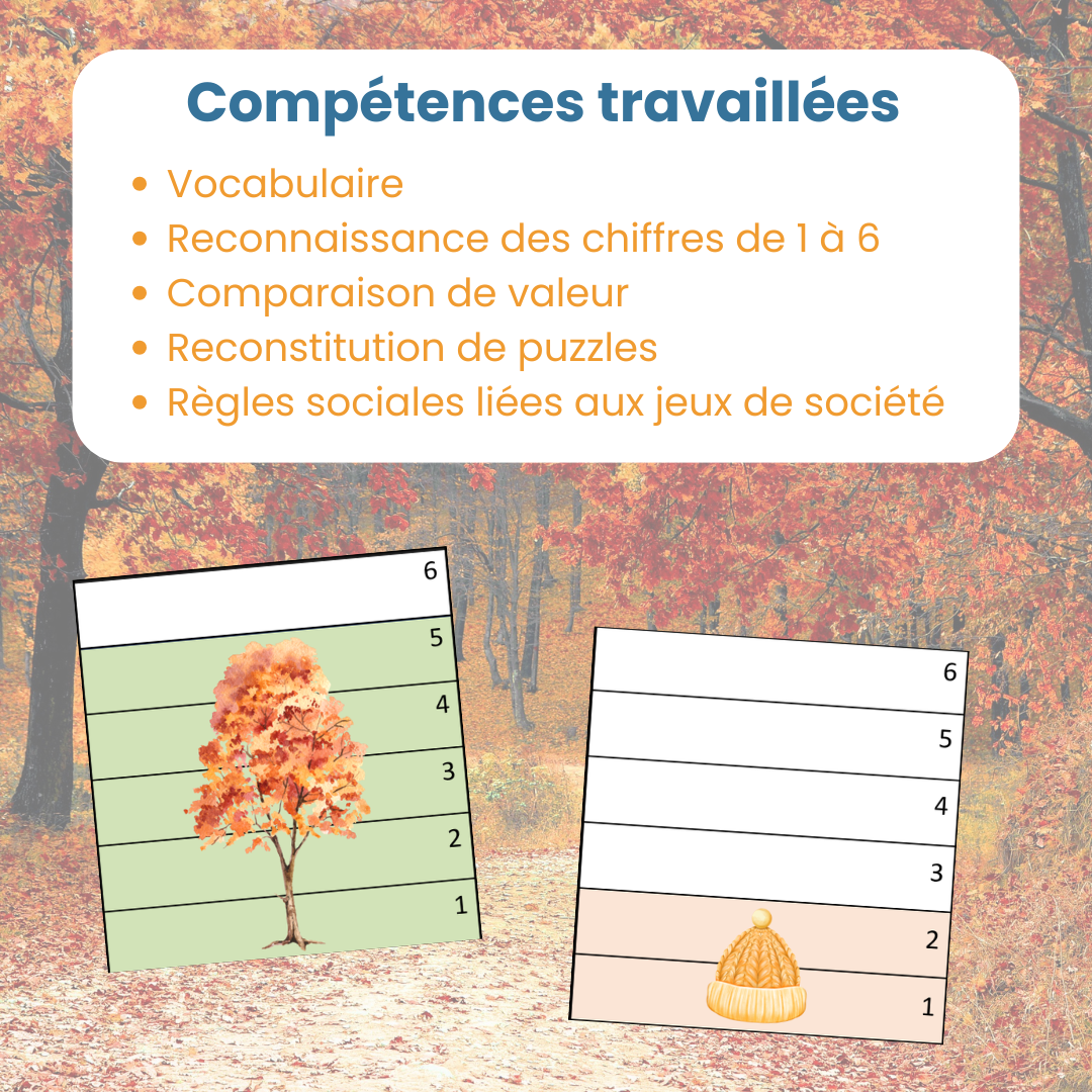 Compétences travaillées avec le jeu de bataille par taille automne : comparaison de valeur