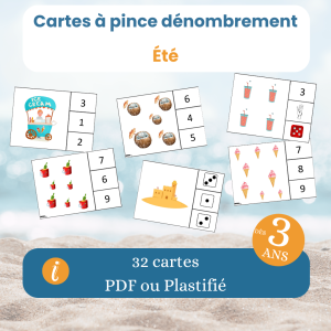 Jeu de cartes à pince dénombrement été dès 3 ans : activité mathématique en PDF à imprimer