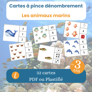 les cartes à pince dénombrement sur les animaux marins dès 3 ans PDF à imprimer