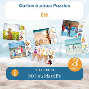 20 cartes à pince puzzles été dès 3 ans : activité de motricité fine pour enfant en PDF à imprimer