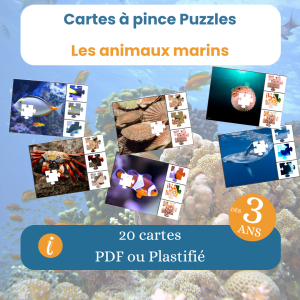 Cartes à pince puzzle animaux marins