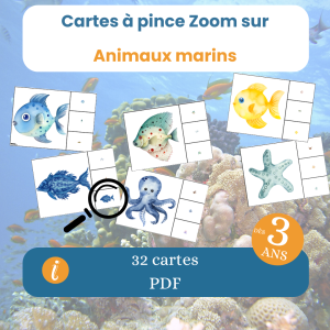 les cartes à pince zoom sur les animaux marins, dès 3 ans, PDF à imprimer