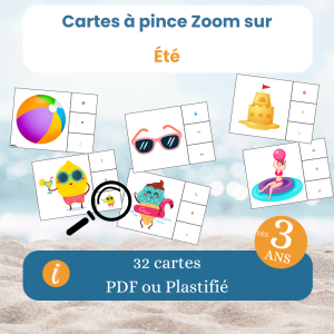 32 cartes à pince zoom sur avec des illustrations sur l'été, dès 3 ans. A utiliser avec une loupe.
