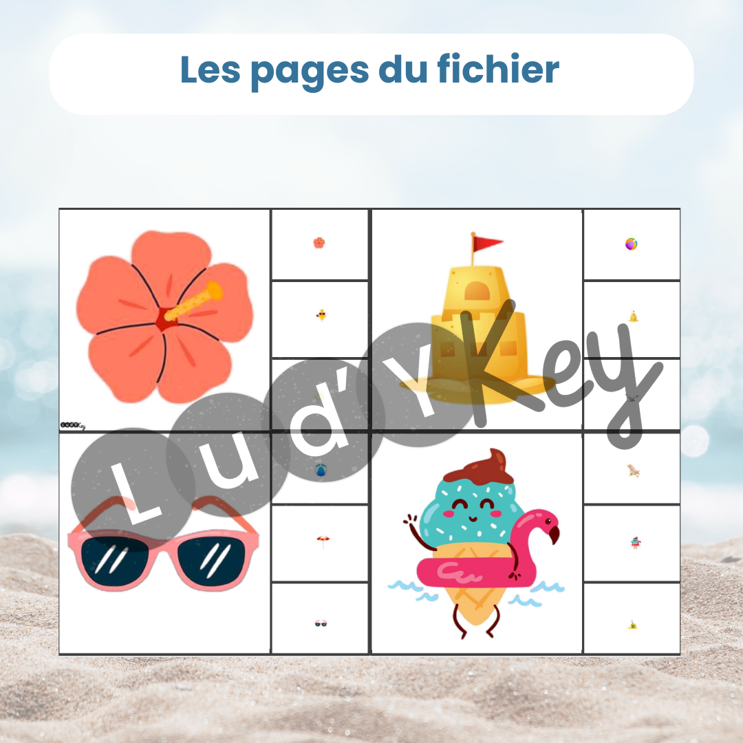 exemple de page du fichier PDF : 4 cartes à pince zoom sur à découper sur l'été