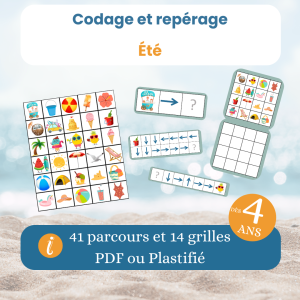 Jeu de codage et repérage été dès 4 ans : parcours fléchés enfant en PDF à imprimer