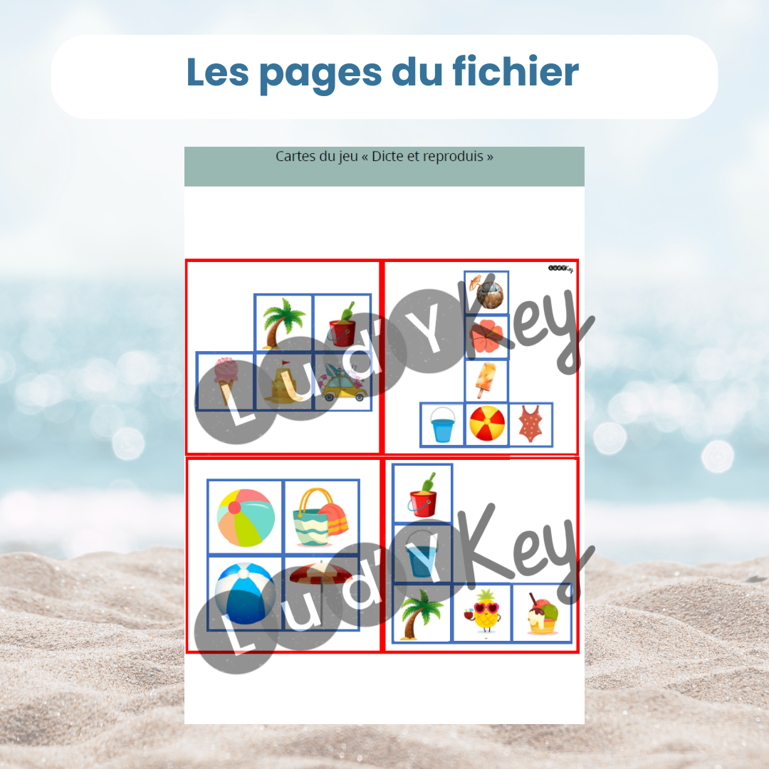 exemple de page du fichier PDF dicte et reproduis été 4 fiches défi niveau 1