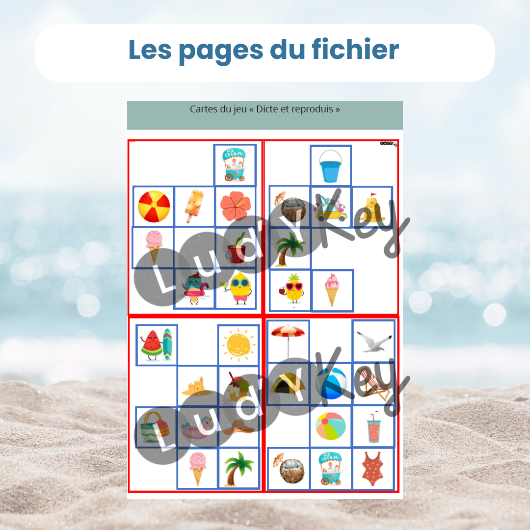 exemple de page du fichier PDF dicte et reproduis été : 4 fiches de défis à reproduire niveau 2