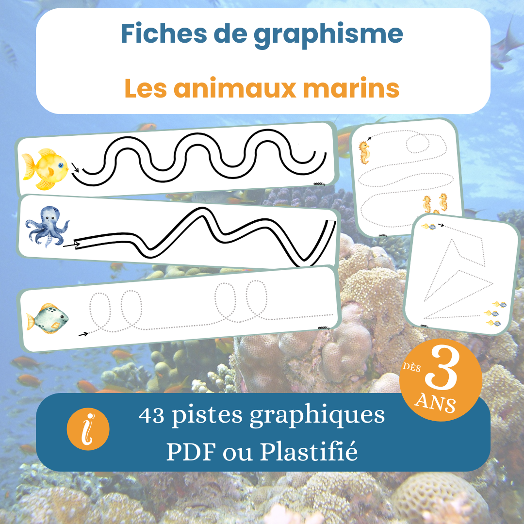 les fiches de graphisme sur les animaux marins, dès 3 ans, PDF à imprimer