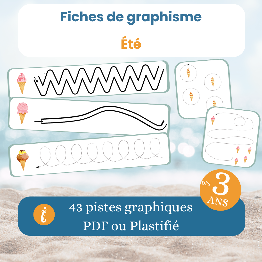 fiches de graphisme été dès 3 ans : travailler la motricité fine des enfants en PDF à imprimer