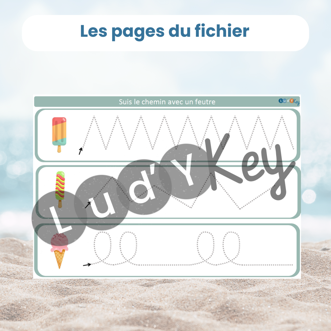 exemple de page du fichier été : 3 pistes graphiques avec glaces à suivre avec le crayon