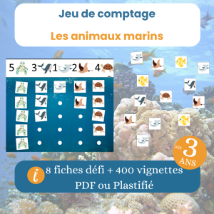 Jeu de comptage sur les animaux marins, dès 3 ans, PDF à imprimer