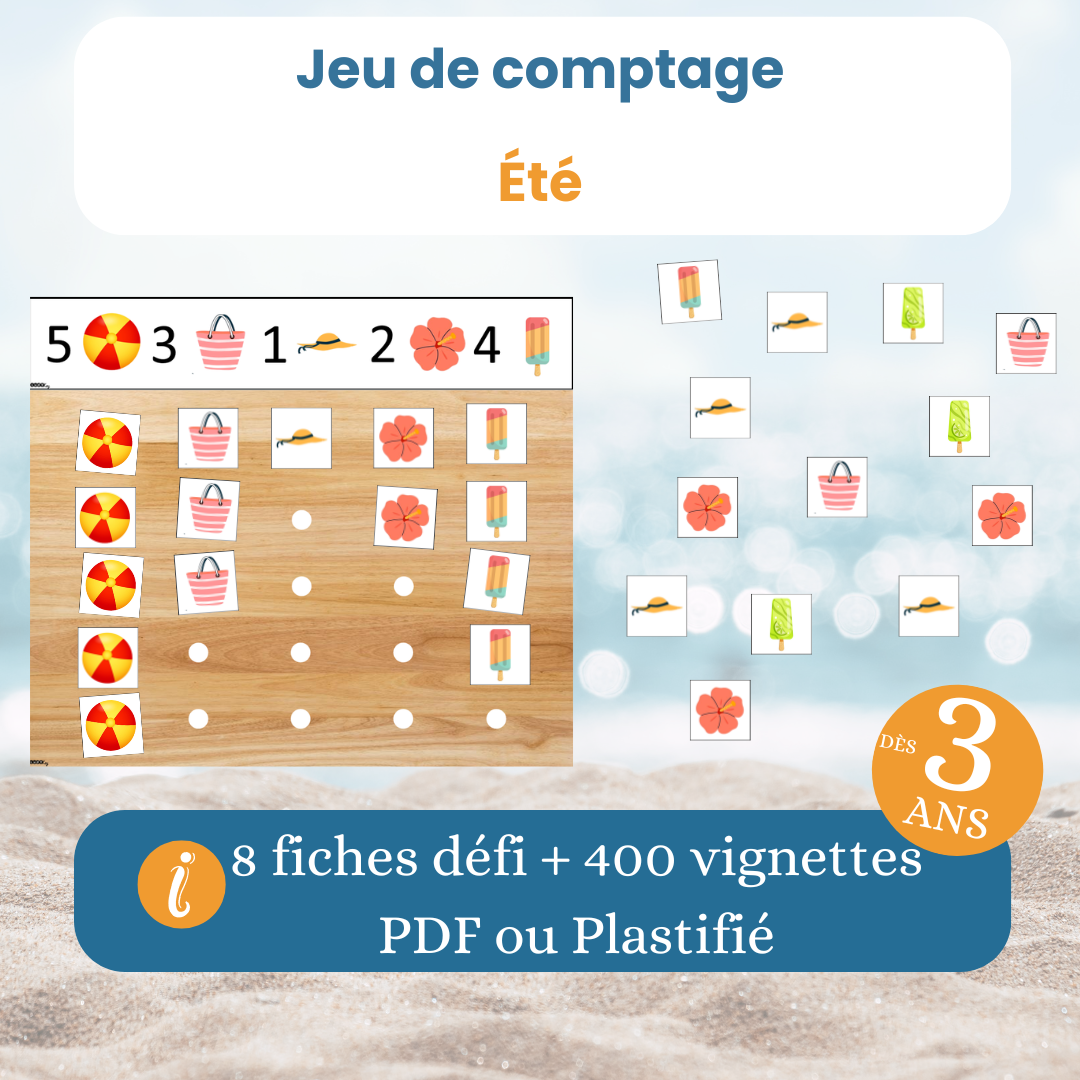 Le jeu de comptage de l'été dès 3 ans avec fiches de défi pour enfants, PDF à imprimer