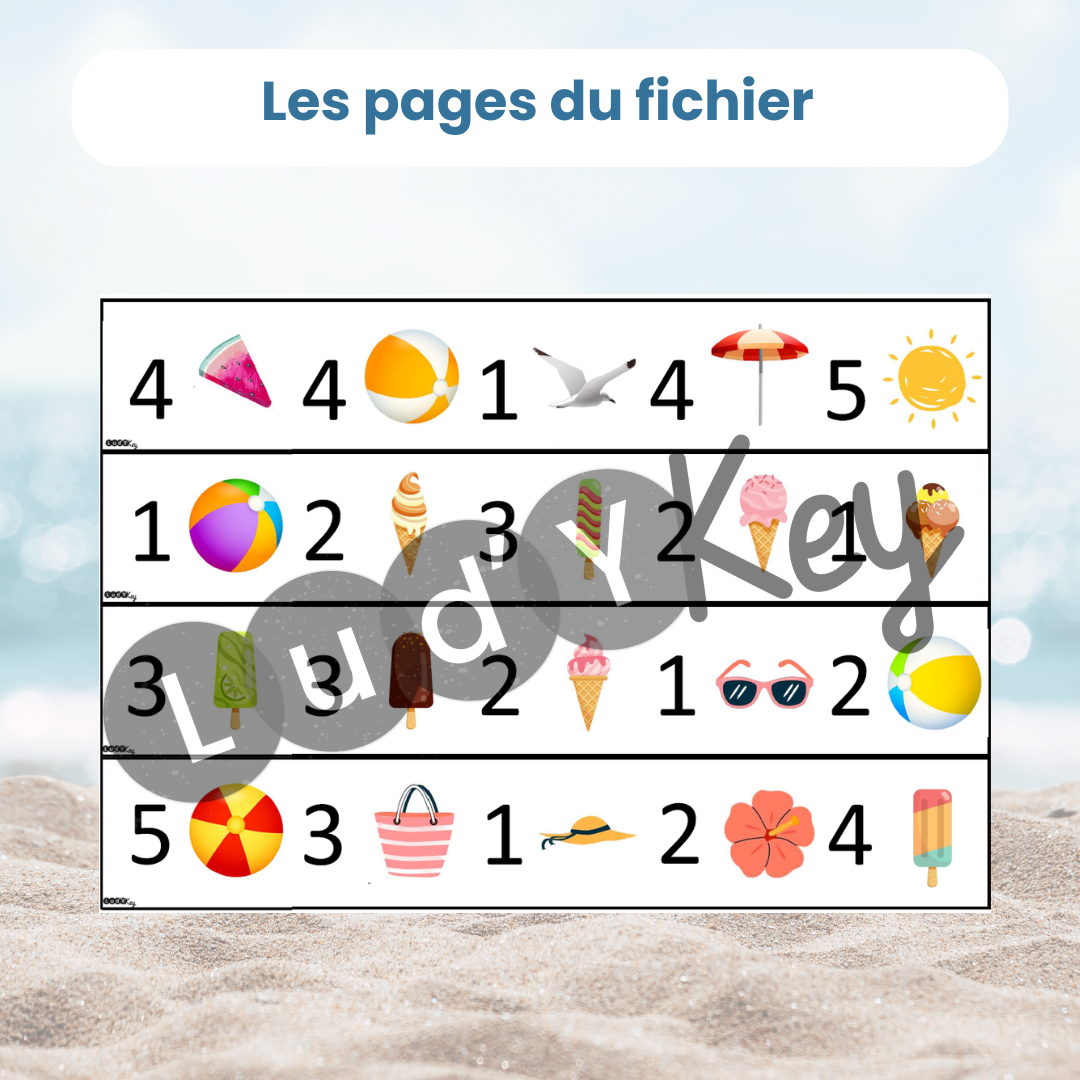 exemple de page du fichier PDF 4 fiches de défi pour apprendre à compter sur le thème de l'été