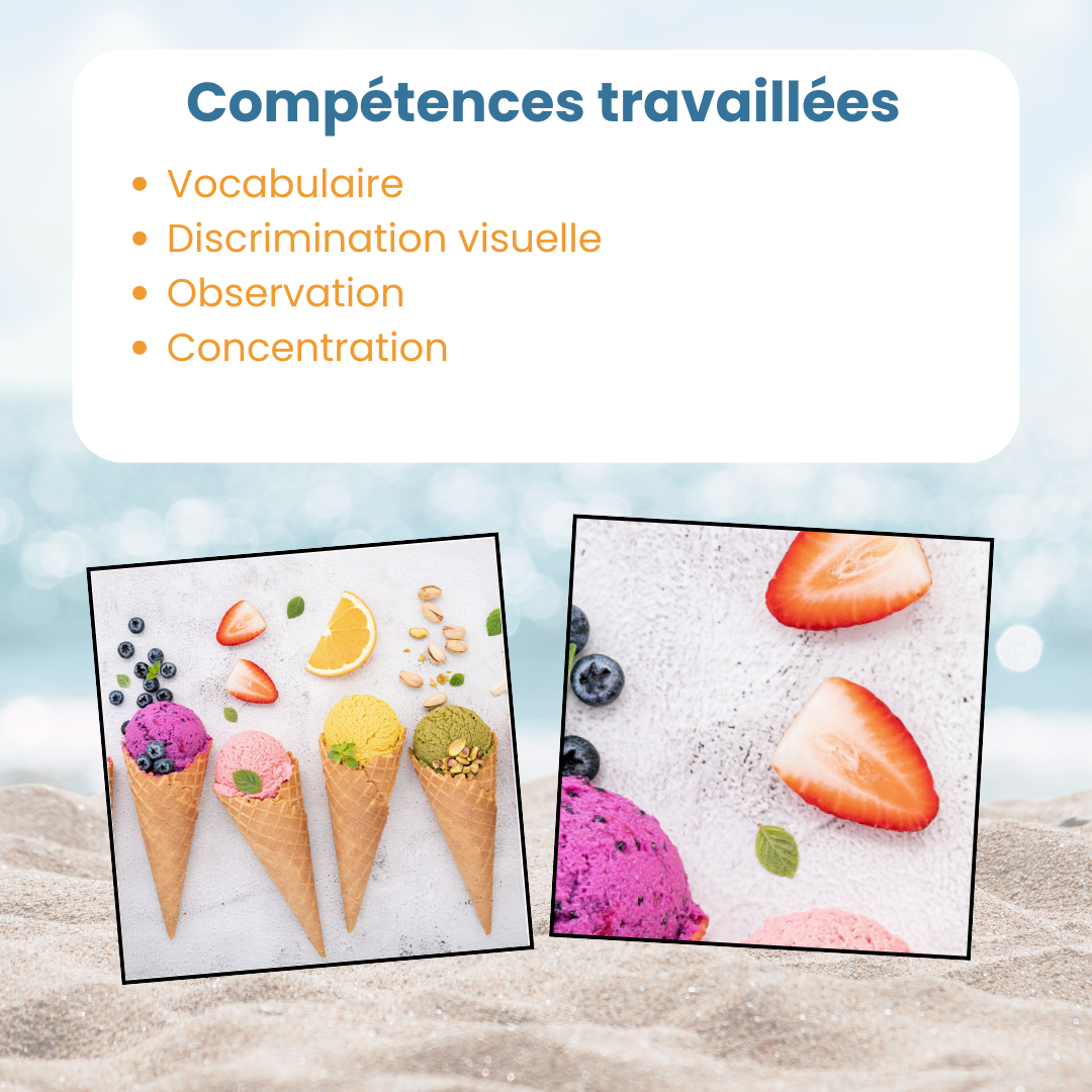 Compétences travaillées : discrimination visuelle, sens du détail et concentration – Jeu du zoom été