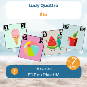 Le jeu ludy quattro de l'été, dès 7 ans, un jeu de société pour des moments en famille, PDF à imprimer
