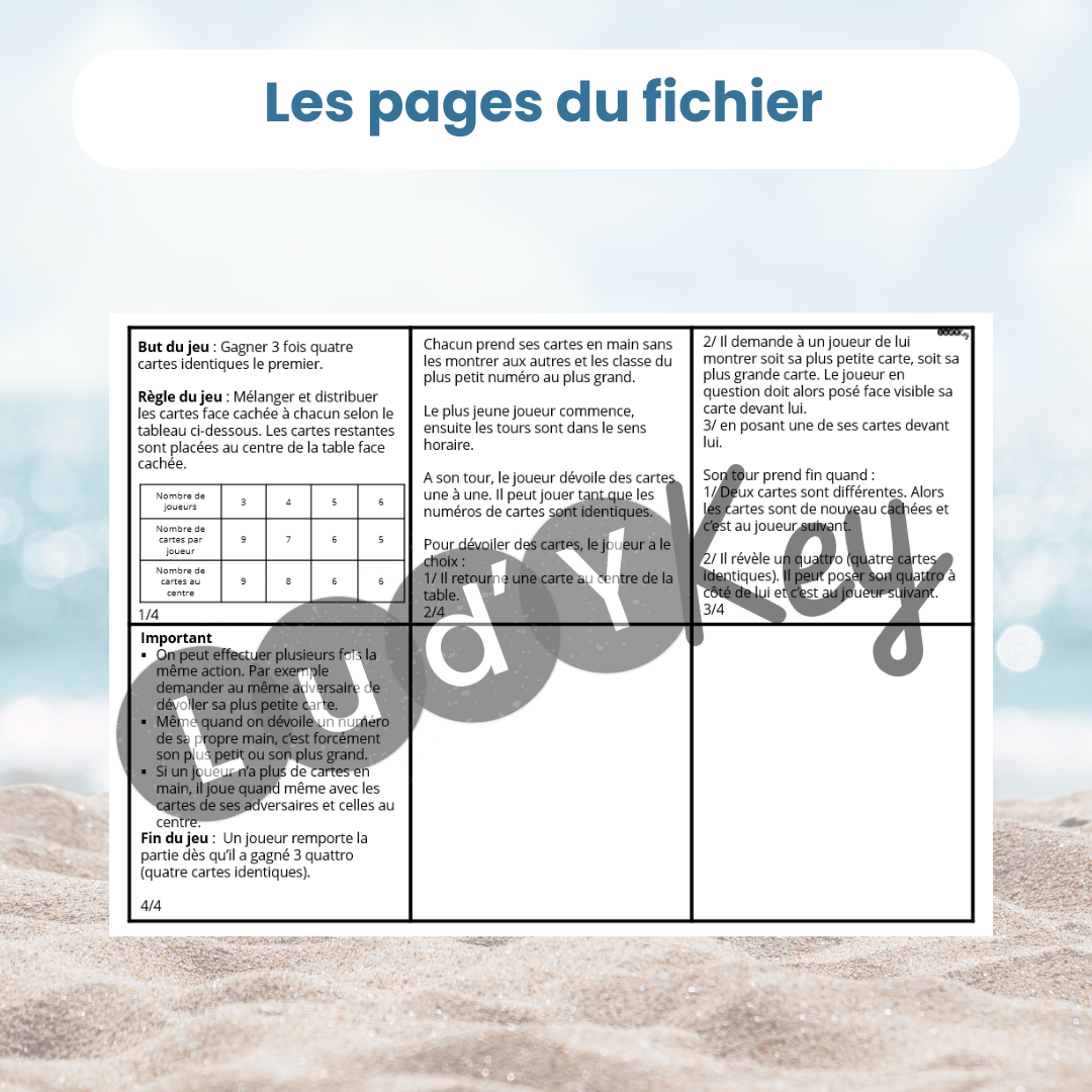 Exemple de page du fichier, les règles du jeu été au format des cartes PDF