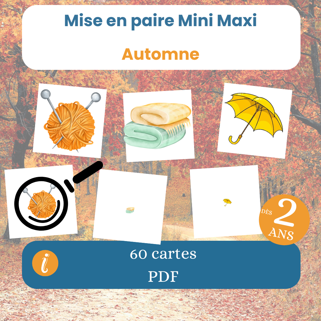 jeu de mise en paire mini maxi automne, dès 2 ans, PDF à imprimer