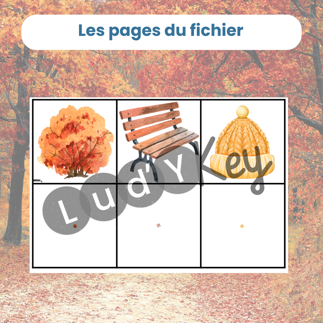 6 cartes à découper pour le jeu de mise en paire montessori mini maxi automne