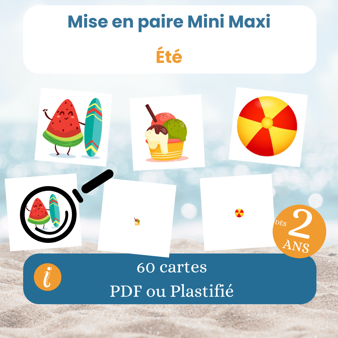 Jeu de mise en paire mini maxi à la loupe dès 2 ans : activité Montessori en PDF à imprimer