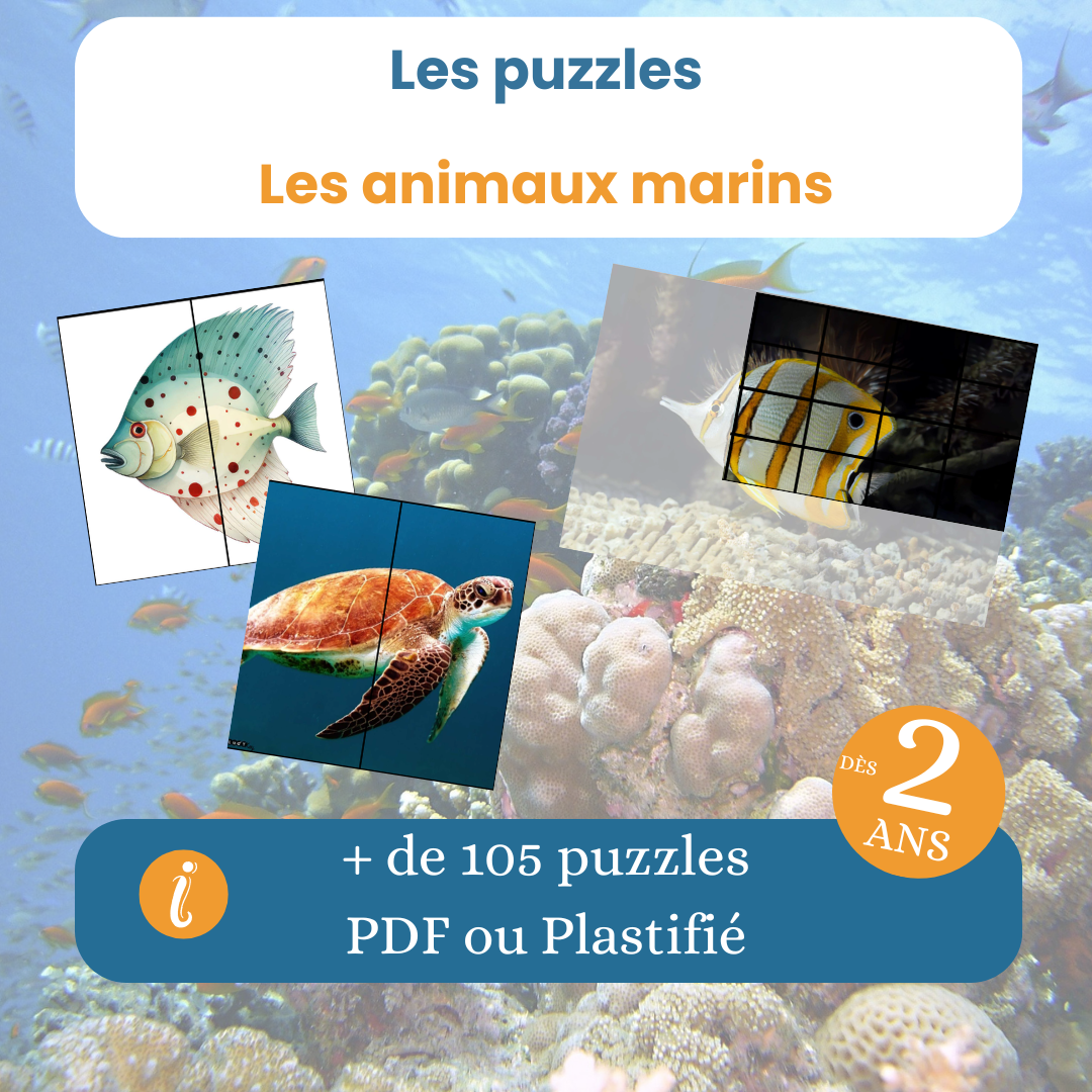 Les 105 puzzles sur les animaux marins, dès 2 ans, PDF à imprimer