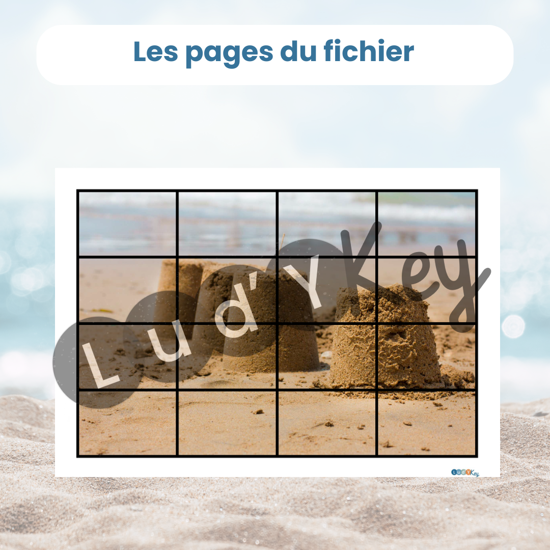 exemple de page du fichier PDF : un puzzle de château de sable à découper